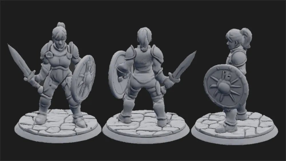 Подставка для D&D, женский клирик со щитом и кинжалом (без поддержек)