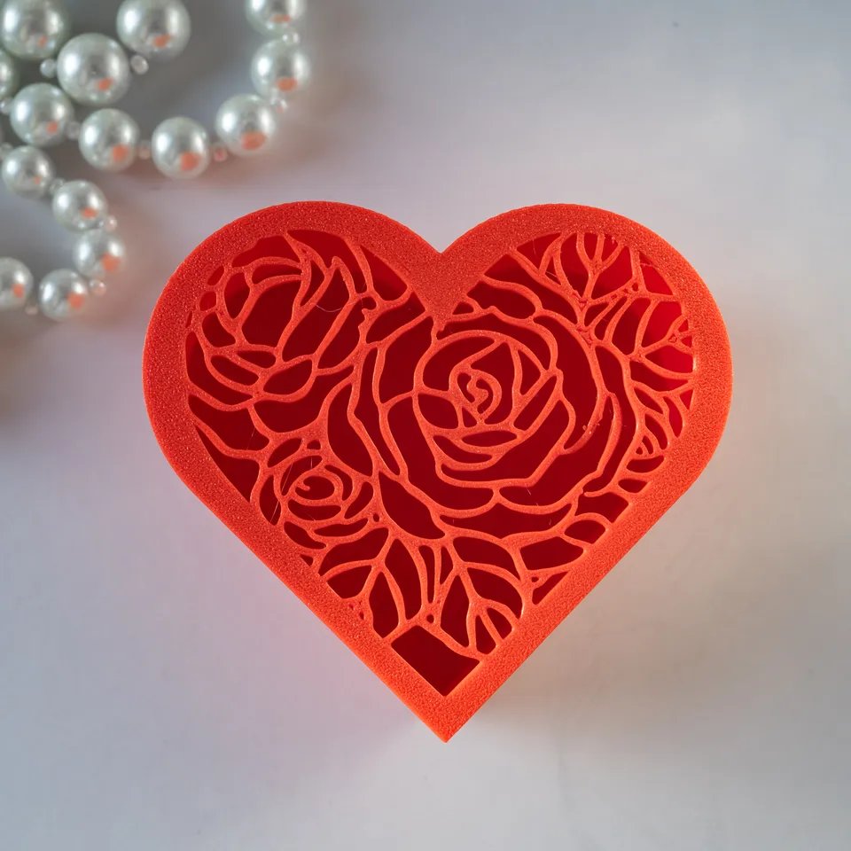 Подарочная коробка в форме сердца с вырезом розы